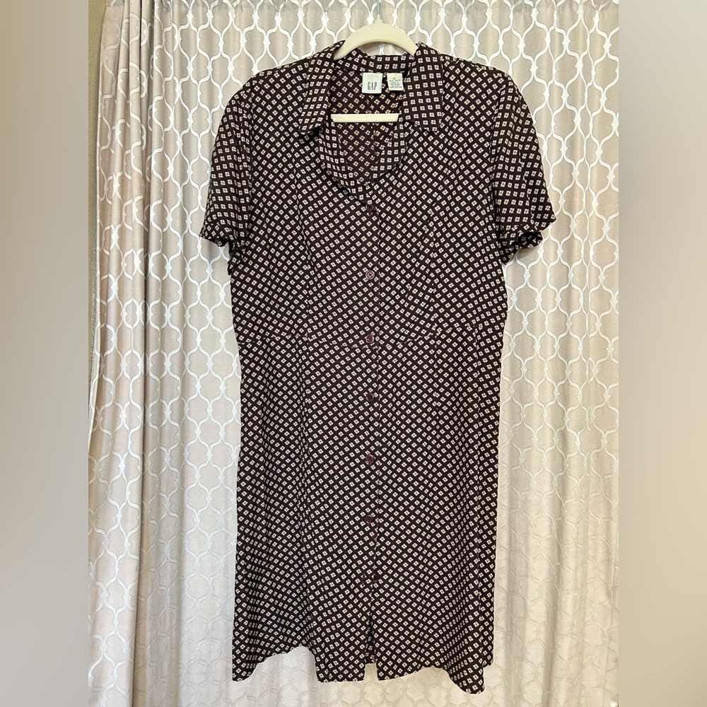 GAP Brown and White Geometric Midi Dress